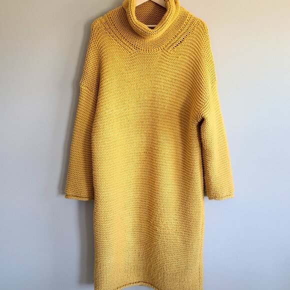 Mustard Yellow Alpaca Mohair blend knitted dress. Logenlook. - Picture 1 of 7